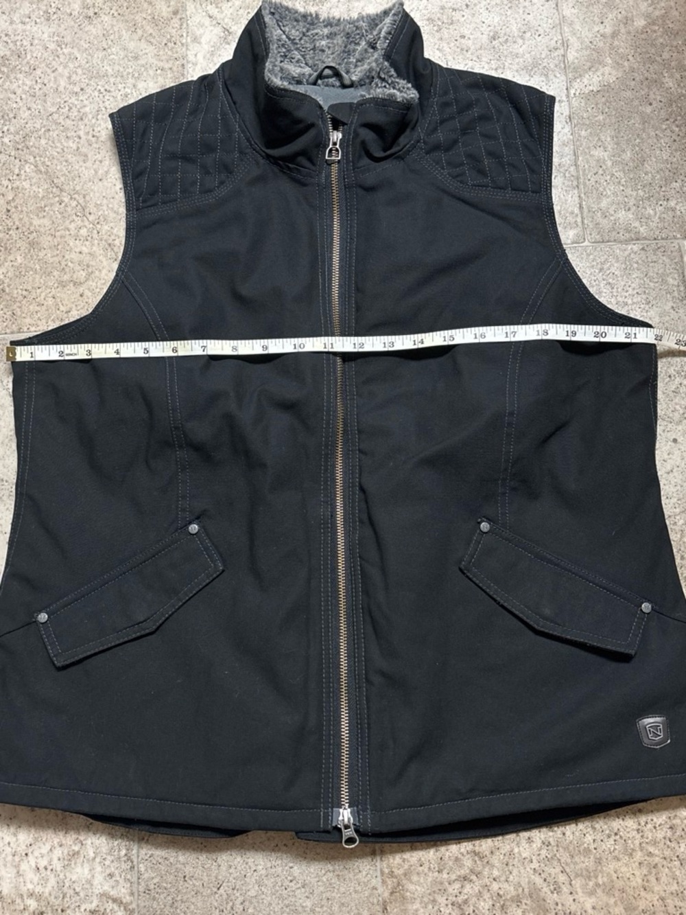 Black Quilted-Collar Women's Vest with Zip Front